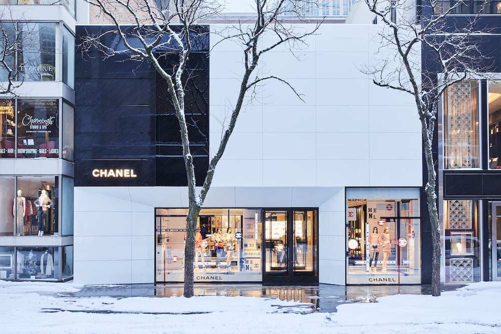 Chanel Chicago exterior with snow covered street