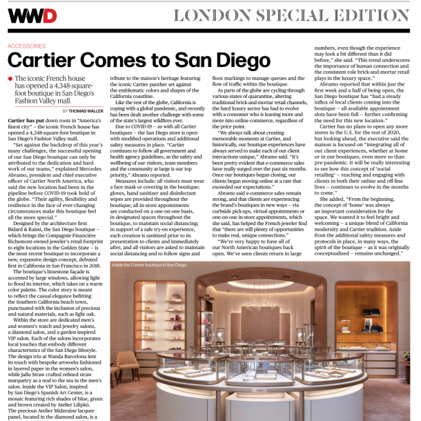 Screenshot of WWD Article on Cartier San Diego