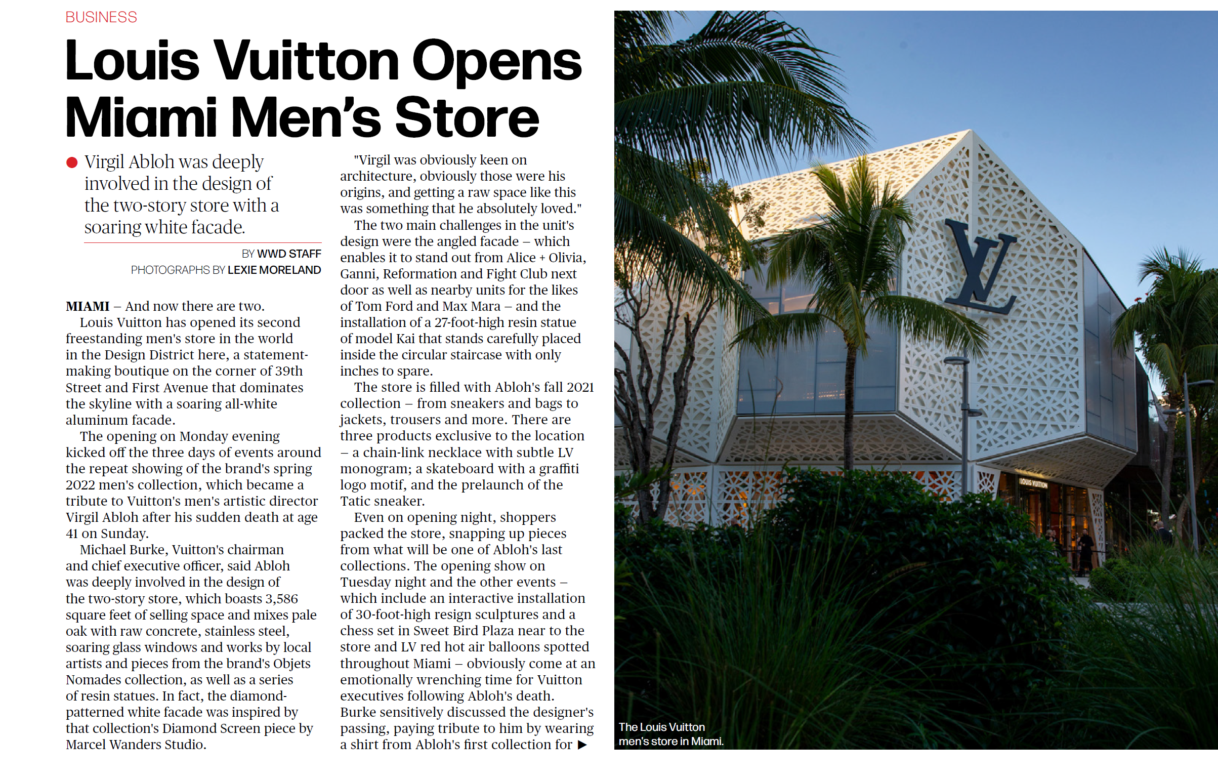 Louis Vuitton Miami as seen in WWD Magazine - Dickinson Cameron