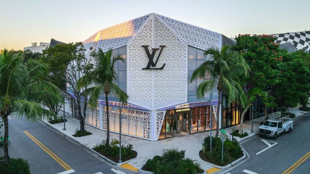 Facade of Louis Vuitton store inside Aventura Mall in Aventura